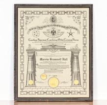 1929 Freemason Masonic Degree Certificate in Frame Gorgeous Memorabilia! - £201.02 GBP