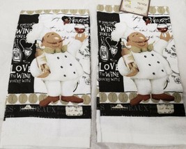 Set Of 2 Same Printed Cotton Towels (15&quot;X25&quot;)Fat Chef W/Wine Bottle &amp; Glass Home - £19.28 GBP