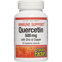 Natural Factors, Quercetin 500 mg w Zinc &amp; Copper 4 Immune Support,60Veg... - £18.39 GBP