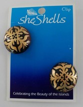 She Shells Clip On Earrings Painted Gold Toned Pikake Over Black Fashion Jewelry - £11.00 GBP