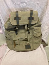 Augur Strauss Jans Canvas Leather Backpack Brown Distressed Boho Hiking Bag Army - £27.59 GBP