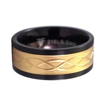 Celtic Knot Ring Genderless Stainless Steel Black Gold Plated PVD Wedding Band - £7.23 GBP