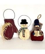 Country Christmas Handmade Holiday Ornaments Set Of 3 Caroler Snowman Mi... - £11.68 GBP