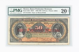 1898-1904 México 50 Peso VF-20 Red PMG Banco Peninsular Mexicano Muy Fina S461 - £599.97 GBP