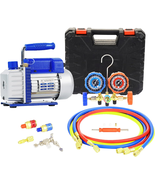 3.5CFM 1/4HP Single-Stage Vacuum Pump with 3-Way Manifold Gauge Set for ... - $201.76