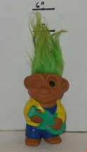 Vintage My Lucky Russ Berrie Troll 4&quot; PVC Figure Green Hair Yellow Jacket - £11.53 GBP