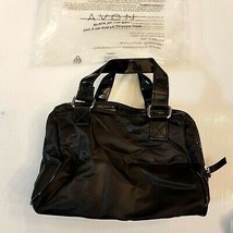 Avon Black Zip Top Bag Purse Small Satchel Hand Bag Vinyl Patent Leather... - £9.49 GBP