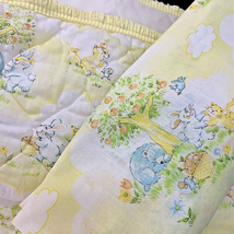 2 Pcs Country Sunshine Yellow Bear Bunny Cat Quilted Baby Crib Blanket Sheet Vtg - £16.98 GBP