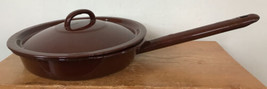 Vtg Huta Silesia Brown Enamel Metal Enamelware Frying Pan w Lid Poland 1... - £47.80 GBP