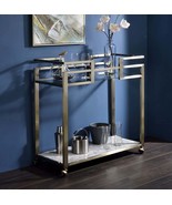 Neilo Serving Cart, Clear Glass, Faux Marble Top &amp; Wire Brass Finish - €199,31 EUR