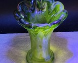 Vintage Art Glass Tulip Vase, Hand-Blown Jade Emerald Green Ombre, 6” Un... - $22.74