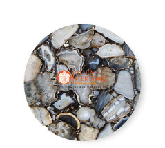 Large Round Gray Agate Semi Precious Stone Handmade Gemstone Tabletop, Home Deco - £164.23 GBP+