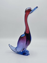 Murano Glass Sommerso Duck Figurine Blue Purple 9.5&quot; Venitian Glass - $247.50