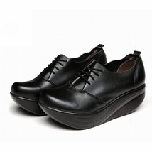 New Women&#39;s Leather Platform Shoes Wees Black Lady Casual Shoes Swing Lace Up Hi - £55.88 GBP