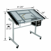 Adjustable Flexible Rolling Drawing Drafting Table Tempered Glass Art Craft - £123.45 GBP