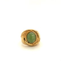 Vintage Signed 10k Gold Filled Vargas Bezel Oval Nephrite Jade Dome Ring Band 6 - £43.06 GBP