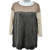 Ann Taylor Loft Brown Cream Gray 3/4 Sleeve Knit Top Light Sweater M Woo... - $396.11 MXN