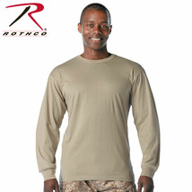 Small Cotton Long Sleeve Tshirt DESERT SAND Tan Tee Shirt Military Rothco 8597 S - £11.00 GBP