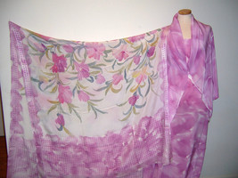 7.7yds Designer Coordinate Fabrics Handpainted Silk + Floral Scarf Wht Pink Grn - £150.25 GBP