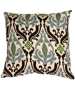 Linen Damask Print Blue Brown 16x16 Throw Pillow, Complete with Pillow I... - £37.96 GBP