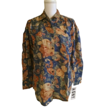 Vintage HGNY Floral Long Sleeve Button Down Tunic Top Size L Blouse - NEW - £23.55 GBP