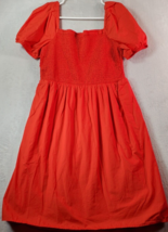 LOFT Fit &amp; Flare Dress Women Size Medium Orange Pleated Short Sleeve Square Neck - £23.28 GBP