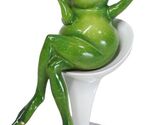 Green Queen Diva Lady Frog Taking Selfie Seated On Salon Chair Figurine 7"H - $22.99
