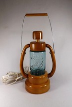 Handmade Wood Lantern Vintage Blue Ball Canning Jar Railroad Lamp Signed - £13.29 GBP