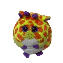 TY 2014 Beanie Ballz 5” TOBY Plush Big Sparkle Purple Eyes Giraffe Ball Toy - $10.49