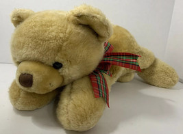 RBI Ron Banafato plush tan floppy teddy bear Christmas ribbon red green bow - £2.32 GBP