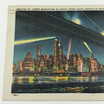 Vtg New York City NY Skyline of Lower Manhattan at Night 1940s View Old Postcard - £3.92 GBP