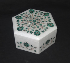 5&quot;x5&quot;x3&quot; Marble Jewelry Box Malachite Floral Art Inlaid Trinket Gifts Fo... - $268.75