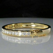 6Ct Round Cut Simulated Moissanite Tennis Bangle Bracelet 14K Yellow Gold Finish - £353.03 GBP