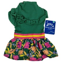 Youly Dog XXS 9 in Green Ruffle Shirt Floral Pet Dress - £11.90 GBP