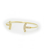 Fronay Gold Plated Sterling Silver T Wire Bracelet Skinny Open Cuff Narr... - $101.25 CAD