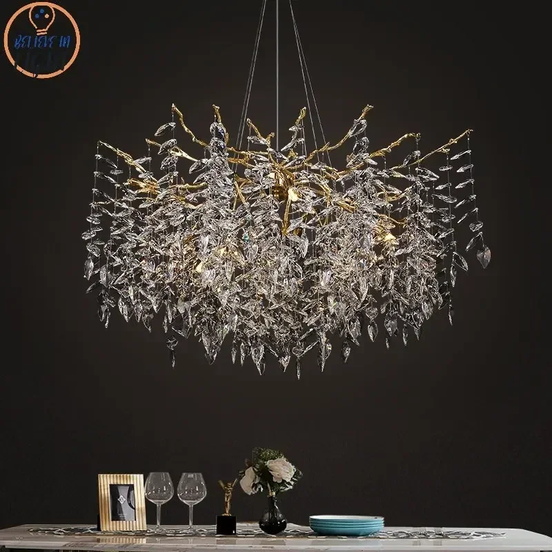 E chandelier silver gold hanging light luxury villa living dining room lamp tree branch thumb200