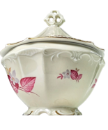 Antique Covered Soup Bowl Porcelain White W Purple Pink Leaves Flowers E... - $568.30 MXN
