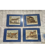 Set of 4 Vtg Blue Pimpernel Placemats Old English Inns Cork Backs 9&quot; x 12&quot; - $21.99
