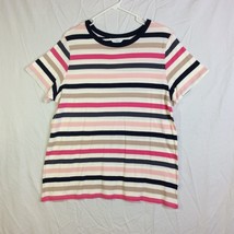 Time and Tru White Navy Pink Striped Crew Neck Short Sleeve Top XL - $9.85