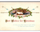 Best Wishes For Christmas Holly Frame Cabin Scene Embossed DB Postcard U27 - £3.07 GBP