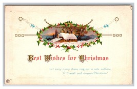 Best Wishes For Christmas Holly Frame Cabin Scene Embossed DB Postcard U27 - £3.05 GBP