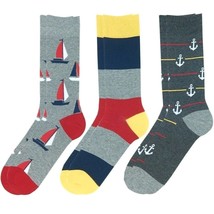 George Fashion Crew Socks Nautical Anchor Sailboat Men&#39;s Shoe Size 6-12 Set of 3 - £12.58 GBP