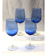 Libbey Vina Blue Hand-Blown 9.25&quot; Wine Glasses - Set Of 4 - Near Mint Co... - $46.13 CAD