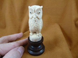 (OWL-12) white gray Horned Owl shed ANTLER figurine Bali detailed carvin... - $56.09