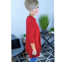 Red Round neck 3/4 Sleeves Button Blouse Size L - £7.58 GBP