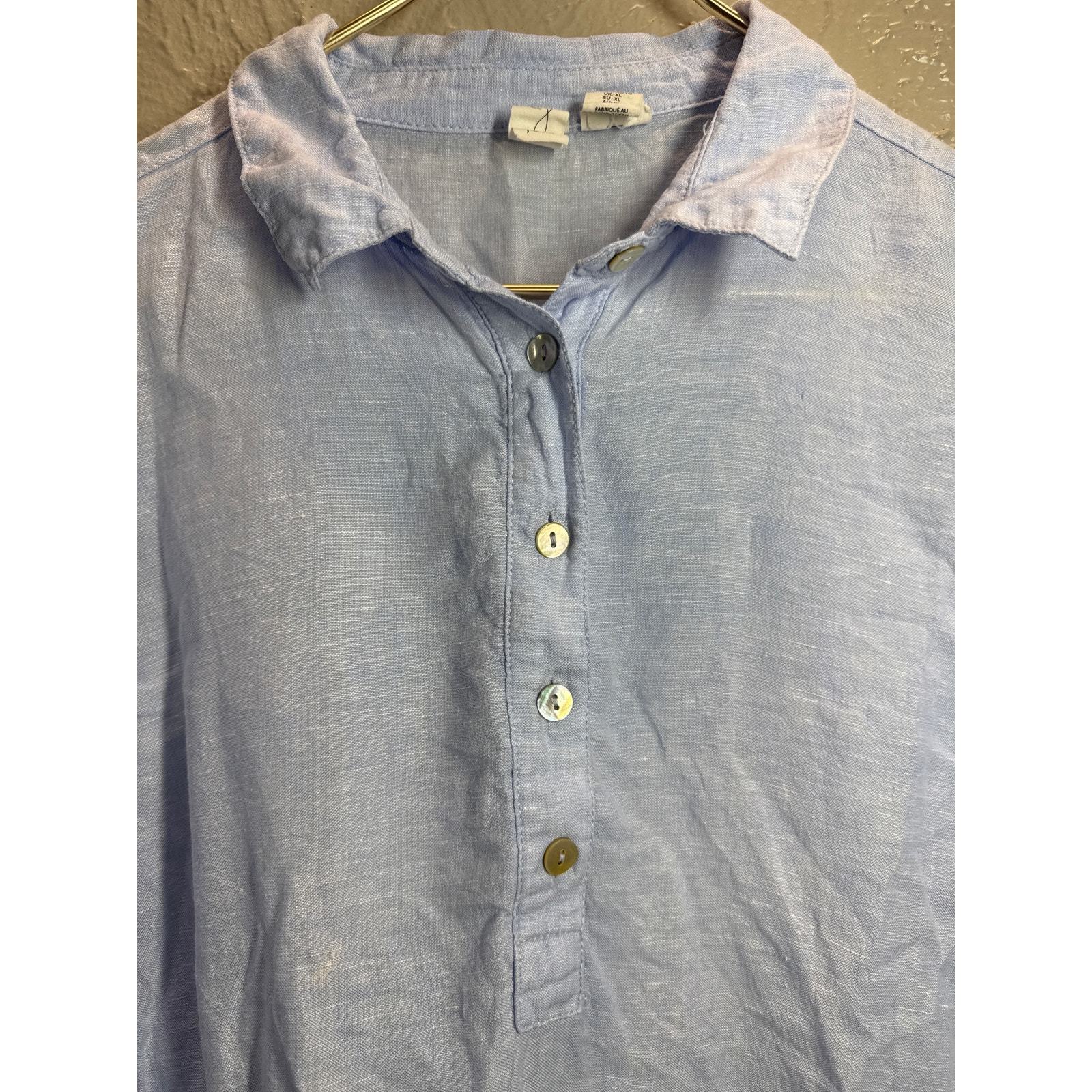 Joie 100% Linen Blouse 3/4 Button Long Sleeve Roll Tabs Light Blue Size XL Item image 3
