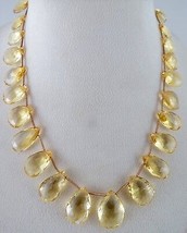 Yellow Natural Citrine Tear Drops 261 Carats Gemstone Ladies Silver Necklace - £333.64 GBP