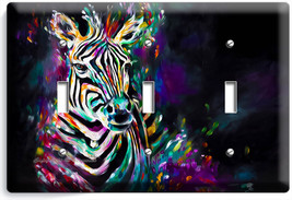Colorful Zebra Triple Light Switch Wall Plate Cover Art Studio Room Home Decor - £14.33 GBP