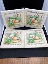 Set of 4 Floral Garden Stone Coasters Green Pink Flower Stone Cork Back Coasters - £7.79 GBP