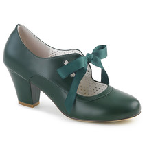 PINUP WIGGLE-32 Women&#39;s Green 2&quot; Cuban Heel Mary Jane Pump W/ Ribbon Tie Shoes - £51.43 GBP